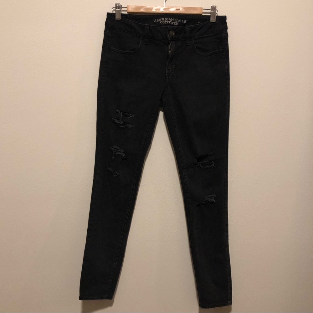 Dark grey ripped American Eagle skinny jeans